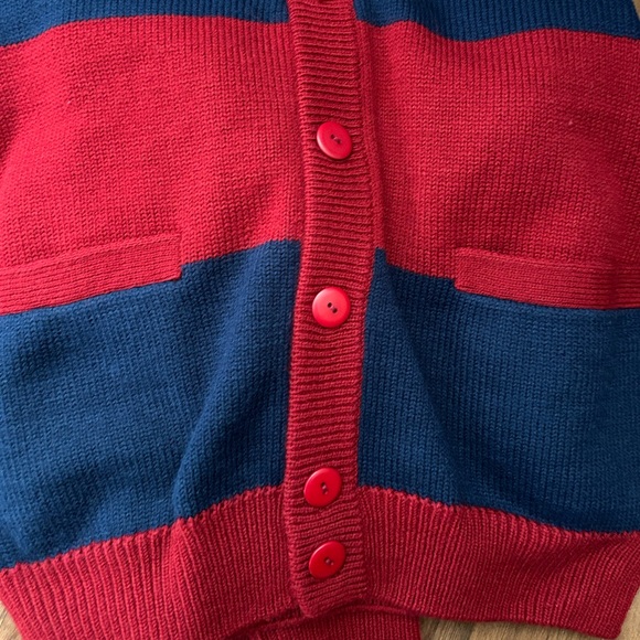 Vintage Graphix Sweater 90s Red and Navy Striped Knit Cardigan Sweater L - Picture 5 of 8